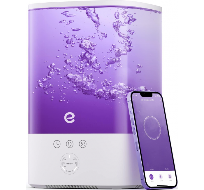 卧室大房间加湿器，Esemoil 智能 WiFi 婴儿冷雾加湿器，3.5L 顶部注水，28dB 静音，40H 空气超声波扩散器，带 8 色灯，语音控制，兼容 Al，可与 Alexa 配合使用